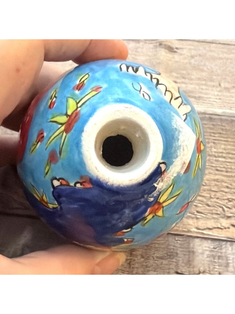 Blue Ceramic Egg Hand Painted Grand Bazaar Turkey Istanbul Folk Art Pottery VTG - Picture 5 of 13